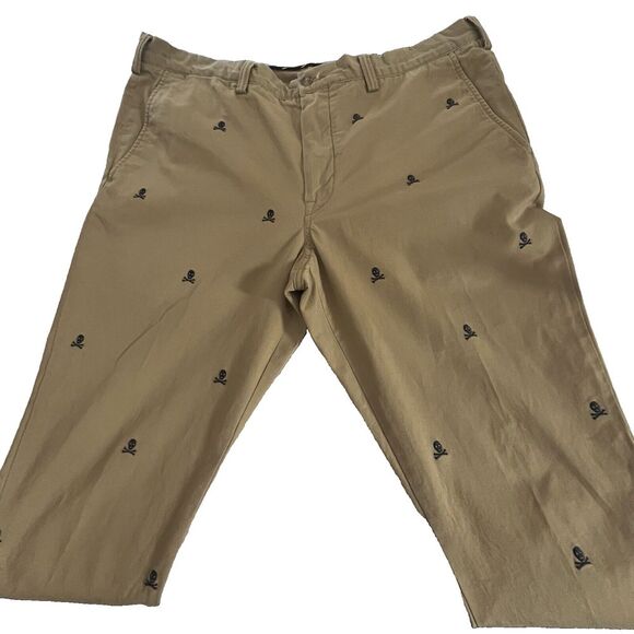 Polo Ralph Lauren Chino Pants Men's 36x27 Stretch Straight Fit‎ Skull Crossbones - Picture 1 of 12